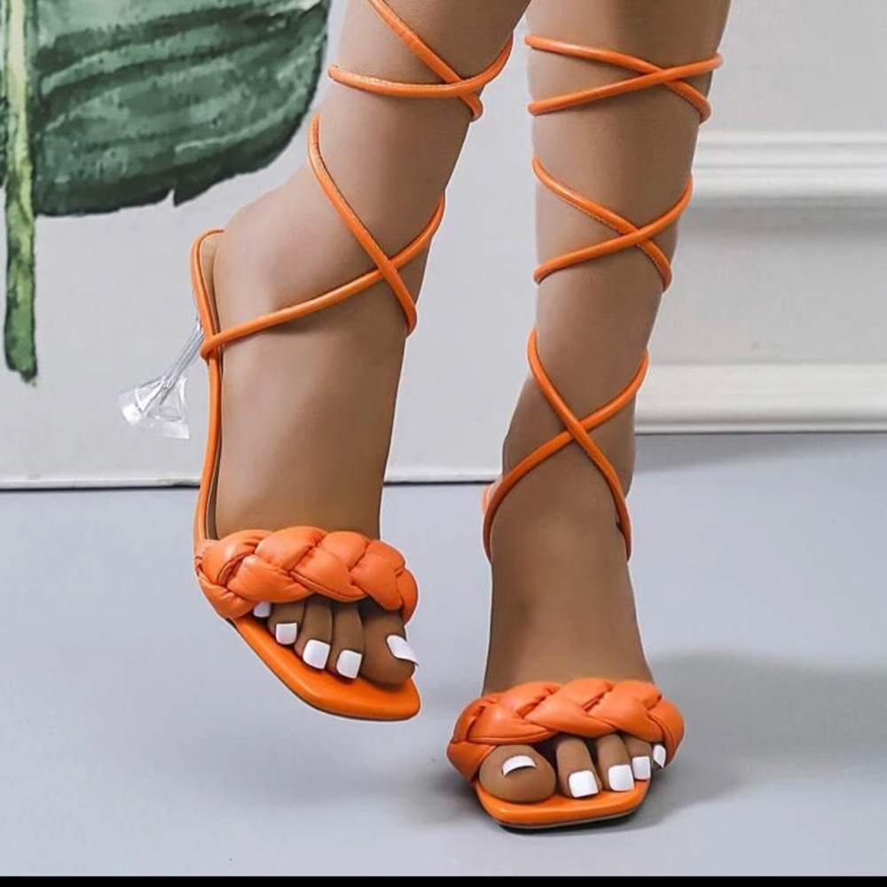 Orange Heeled Tie up Sandals